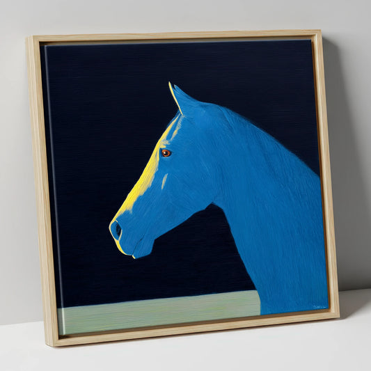 Striking Azure Profile horse breed canvas wall art in natural frame