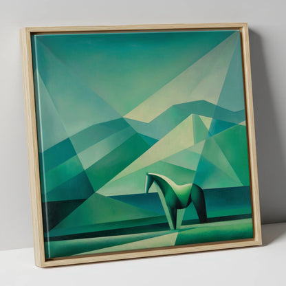 Emerald Equine Geometry horse landscape canvas wall art in natural frame