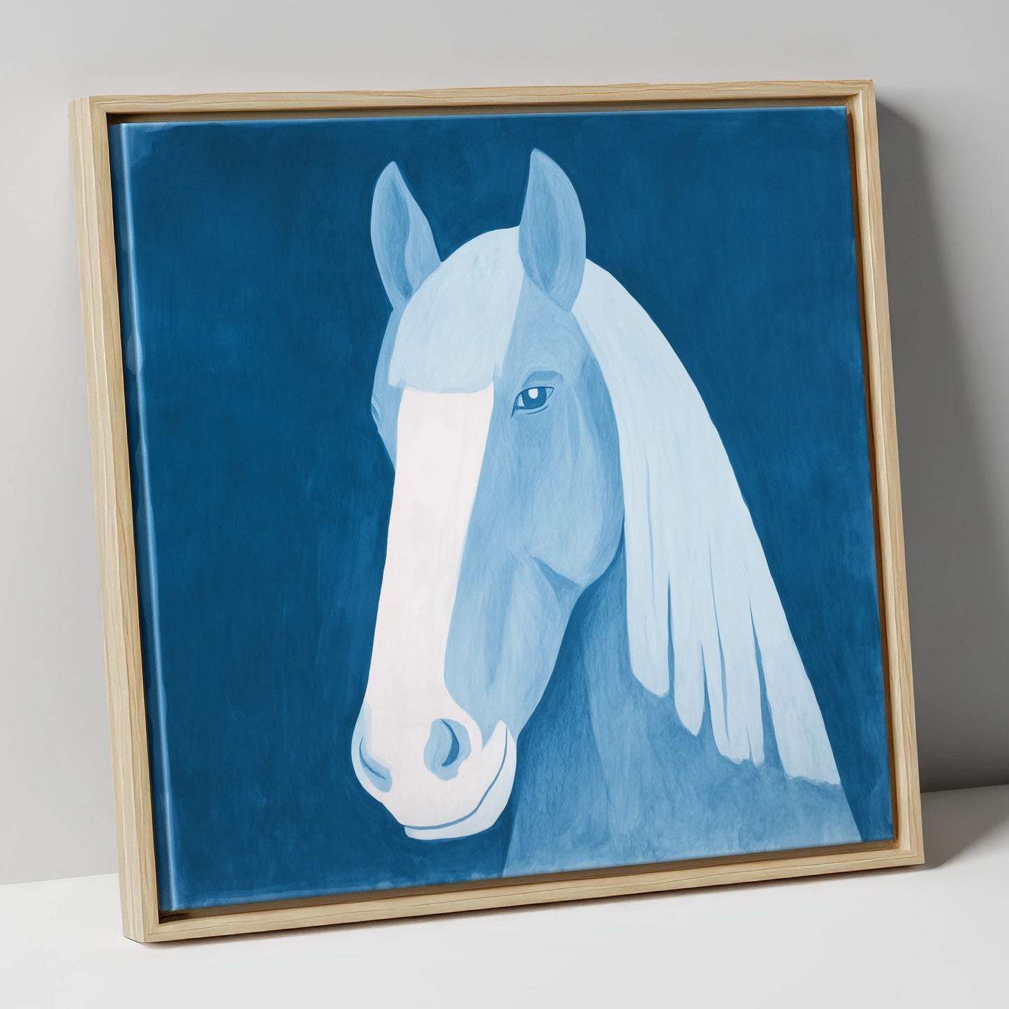 The Blue Blaze horse breed canvas wall art in natural frame