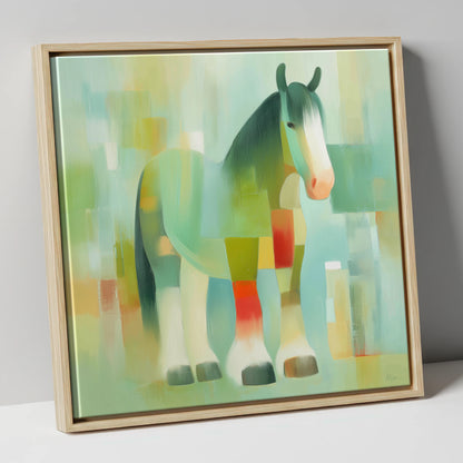 Geometric Gentle Giant horse breed canvas wall art in natural frame