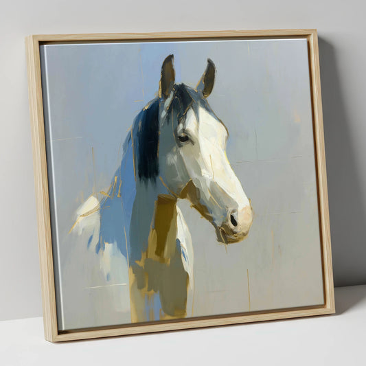 Luminous Morning Watch horse portrait canvas wall art in natural frame