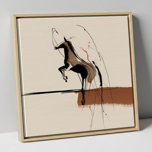 Untamed Sepia Silhouette horse portrait canvas wall art in natural frame