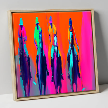 Neon Polo Charge polo horse canvas wall art in natural frame