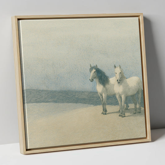Slate Blue Companions horse landscape canvas wall art in natural frame