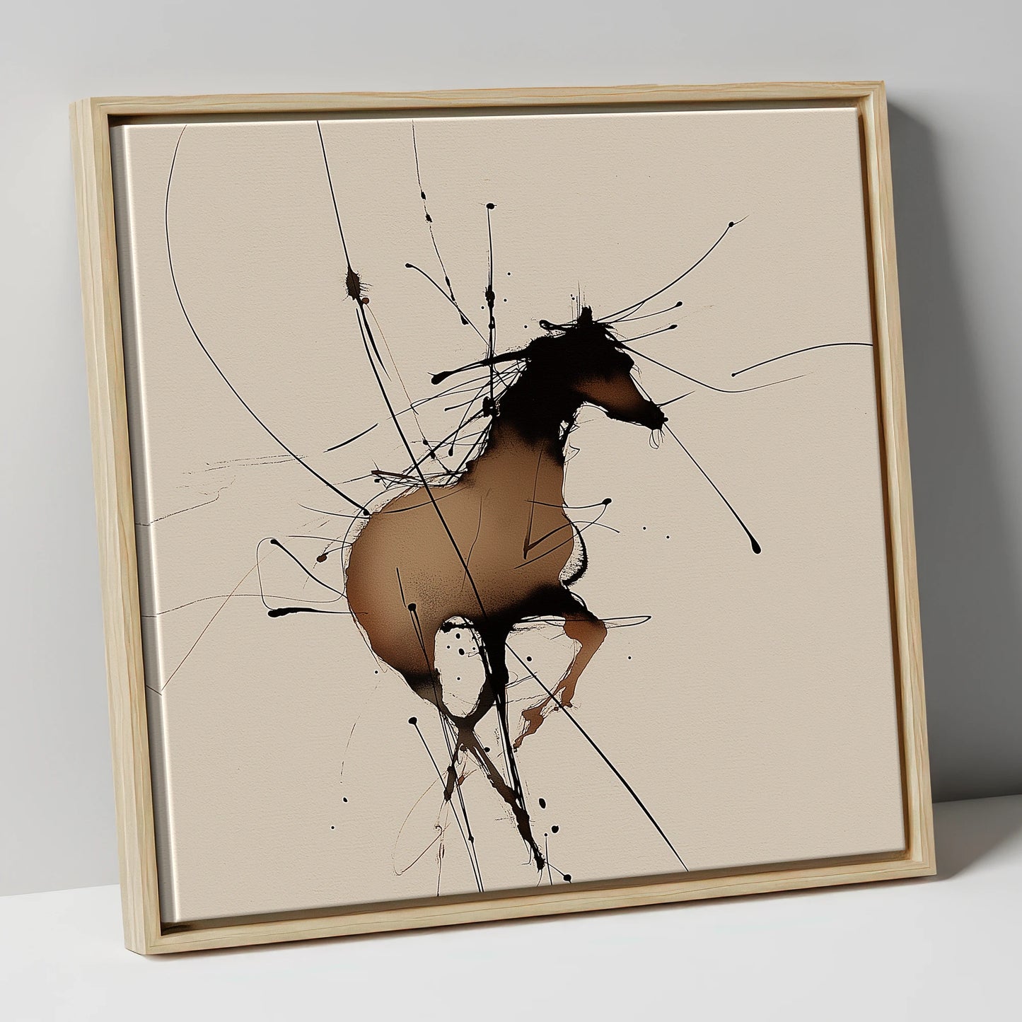 Kinetic Equine Spirit wild horses canvas wall art in natural frame