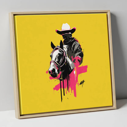 Magenta Western Rider western horse canvas wall art in natural frame