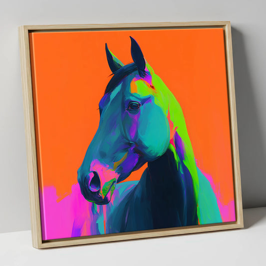 Electric Equine Spirit horse portrait canvas wall art in natural frame