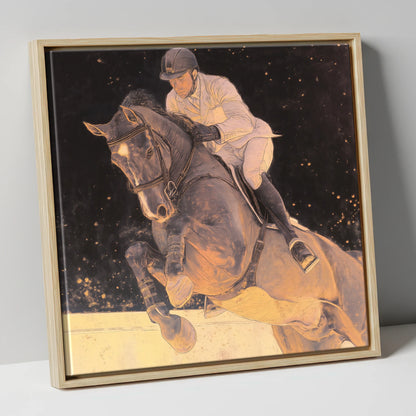 Stardust Showjumper show jumping horse canvas wall art in natural frame
