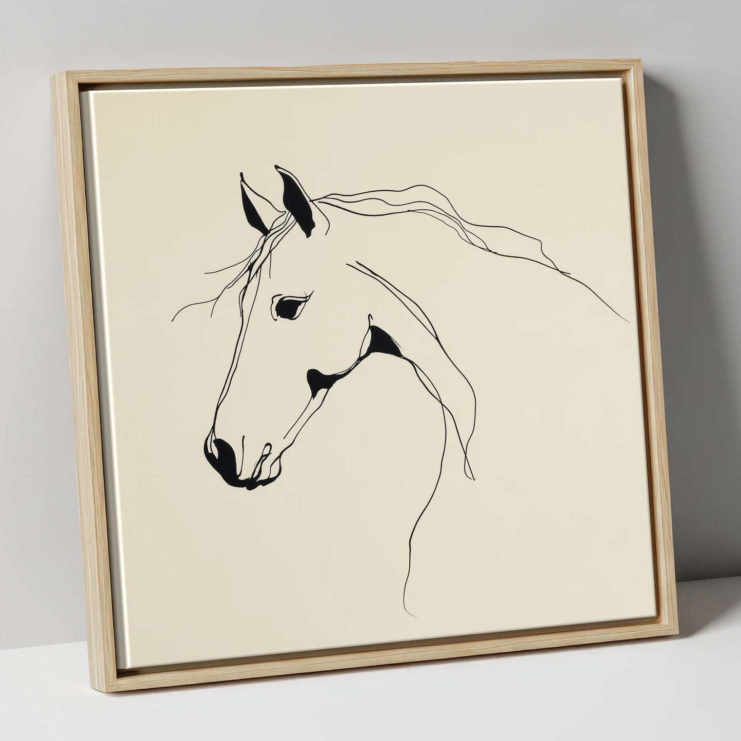 Elegant Equine Silhouette horse breed canvas wall art in natural frame