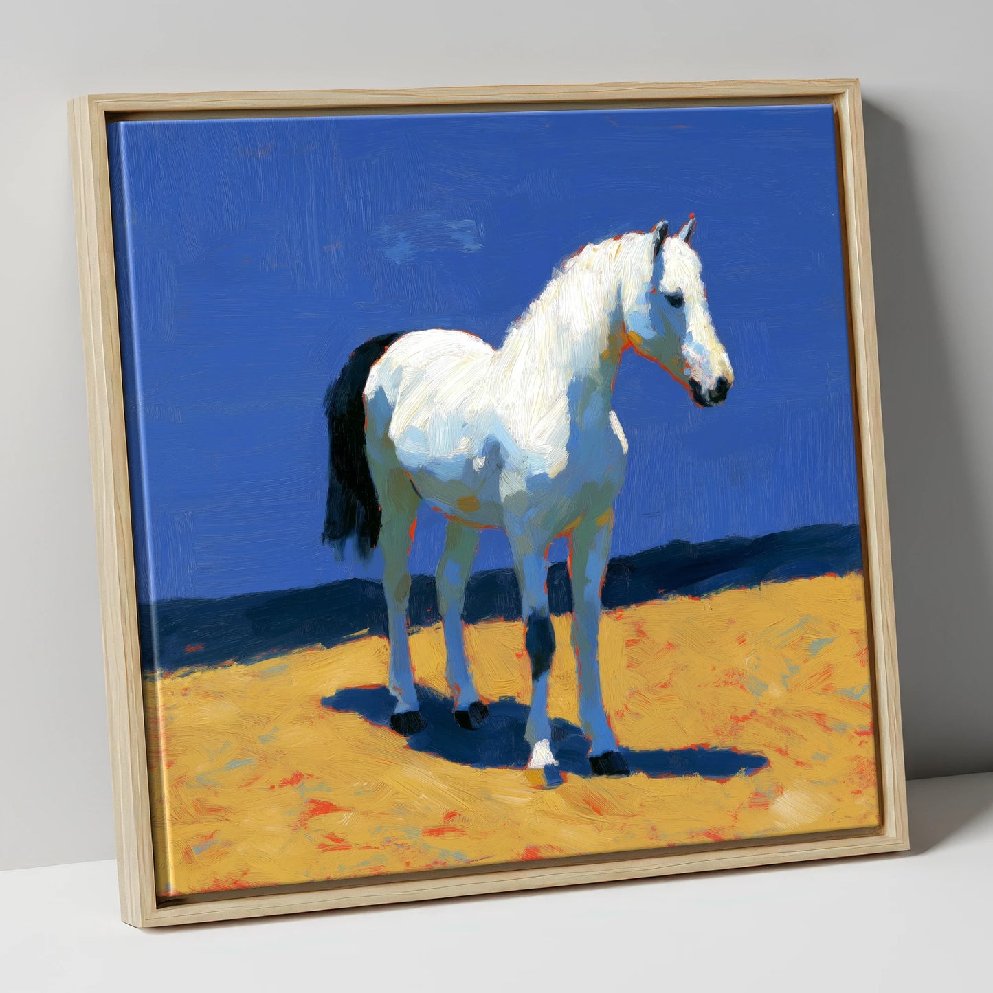 Sunlit Grey horse breed canvas wall art in natural frame