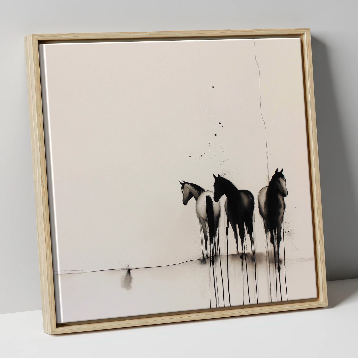 Three Silent Silhouettes horse landscape canvas wall art in natural frame