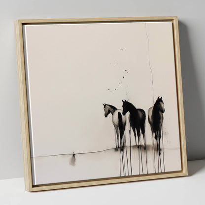 Three Silent Silhouettes horse landscape canvas wall art in natural frame
