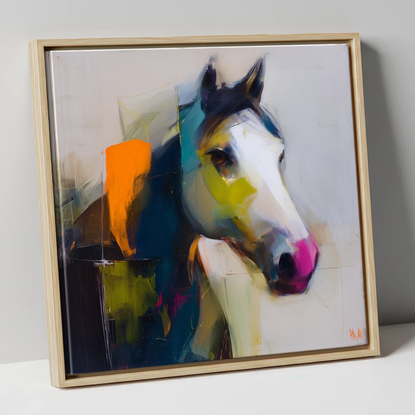 Vivid Equine Profile horse portrait canvas wall art in natural frame