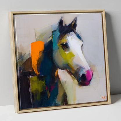 Vivid Equine Profile horse portrait canvas wall art in natural frame