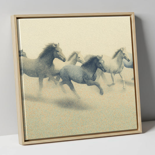 Rhythms of the Herd wild horses canvas wall art in natural frame