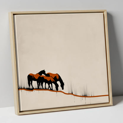 Copper and Ink Herd wild horses canvas wall art in natural frame