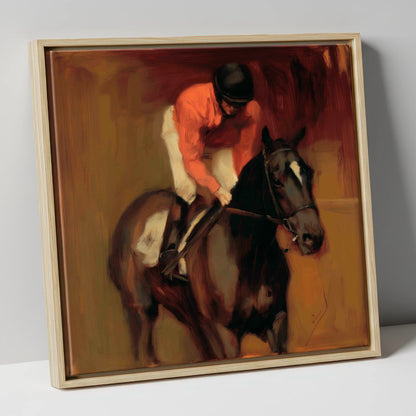 Trackside Shadows racing horse canvas wall art in natural frame