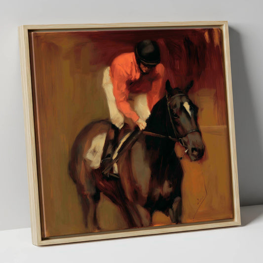 Trackside Shadows racing horse canvas wall art in natural frame