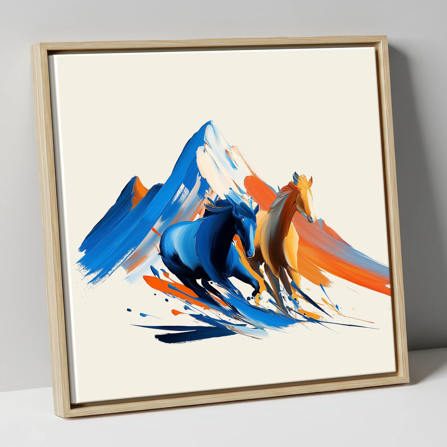 Vivid Mountain Strides horse landscape canvas wall art in natural frame