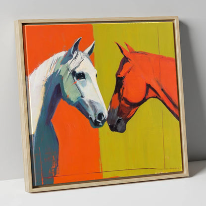 Vibrant Connection horse portrait canvas wall art in natural frame