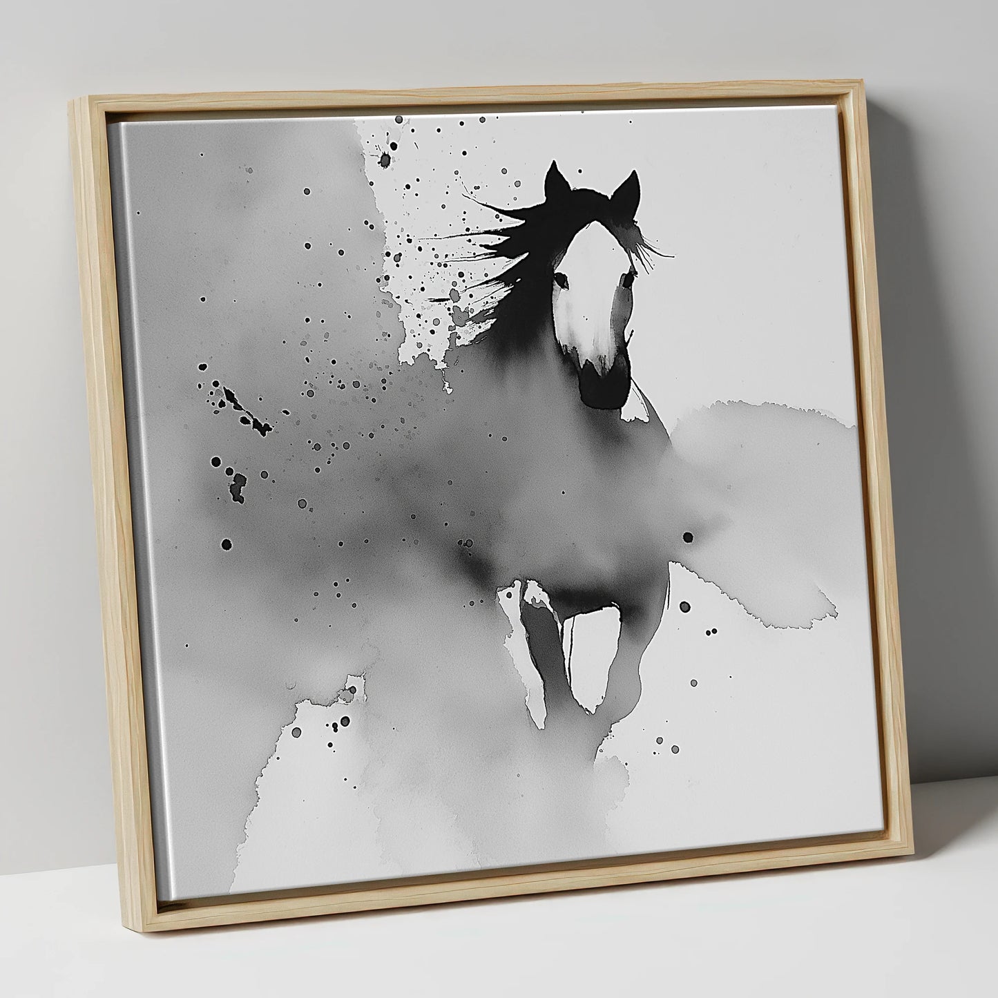 Emerging Spirit horse portrait canvas wall art in natural frame
