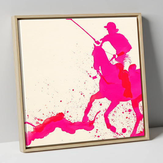 Vibrant Polo Strike polo horse canvas wall art in natural frame