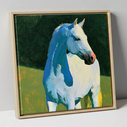 Grey Horse with Blue Shadows horse breed canvas wall art in natural frame