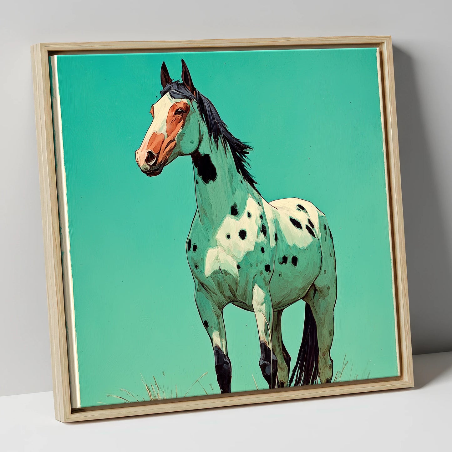Vibrant Appaloosa Portrait horse breed canvas wall art in natural frame
