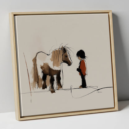 A Quiet Understanding horse & rider canvas wall art in natural frame