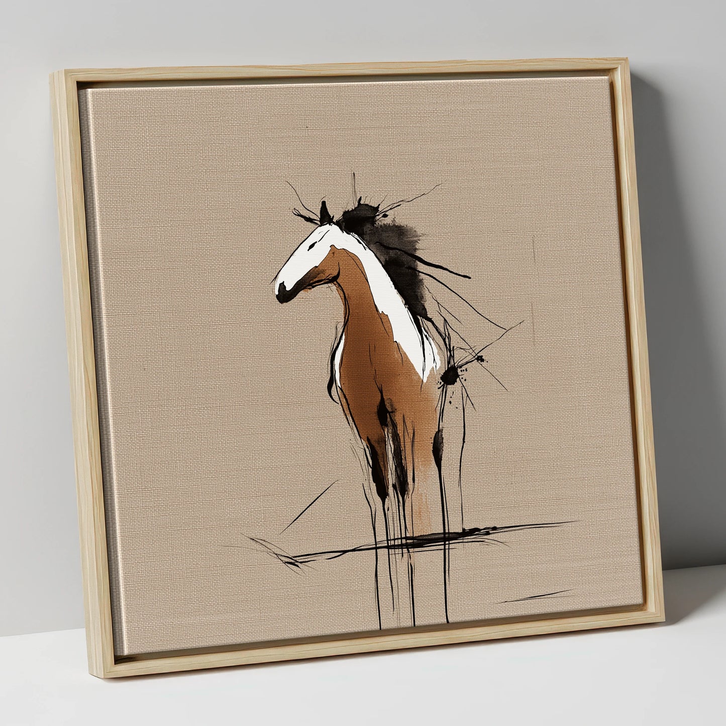 Raw Equine Spirit horse portrait canvas wall art in natural frame