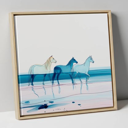 Azure Tide Walkers horse landscape canvas wall art in natural frame