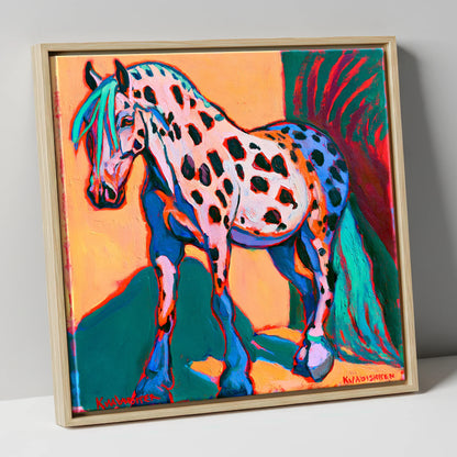 Colourful Spotted Knabstrupper Horse horse breed canvas wall art in natural frame
