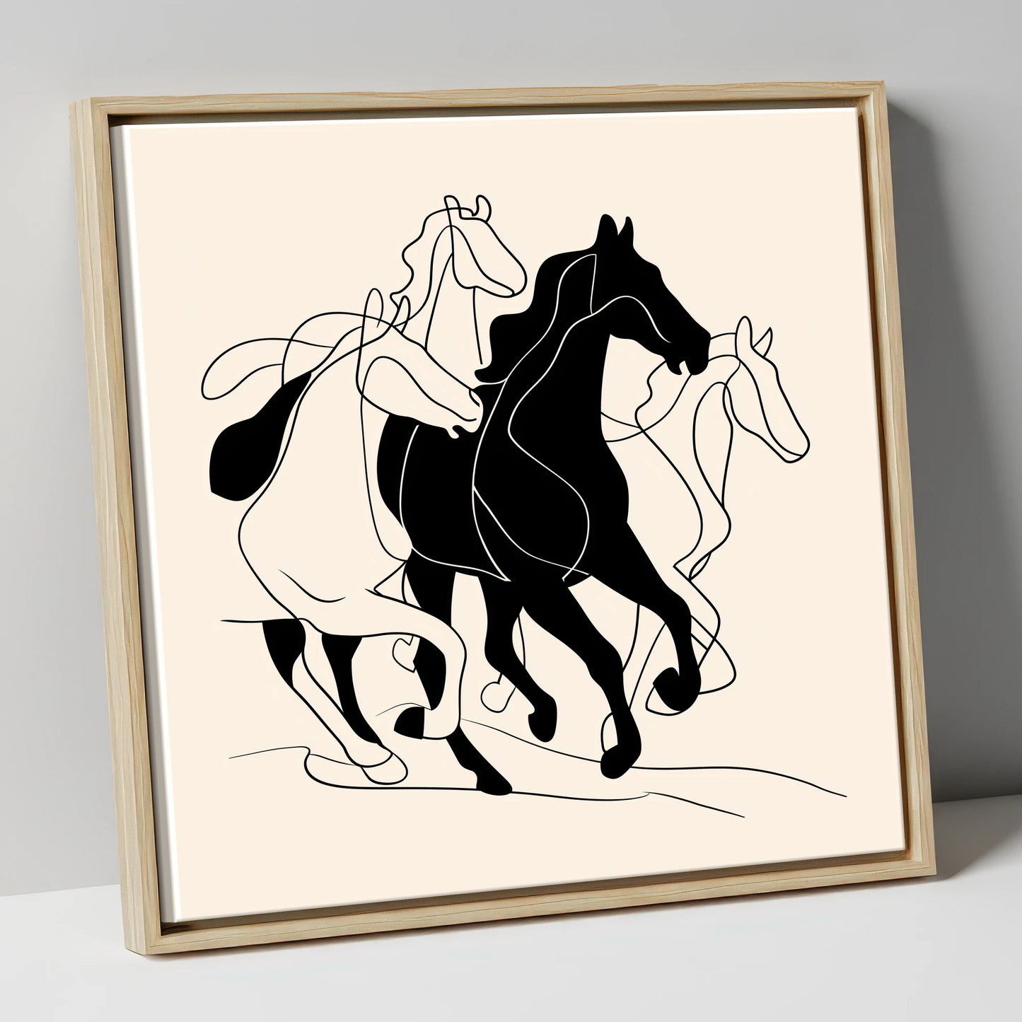Synchronised Strides wild horses canvas wall art in natural frame