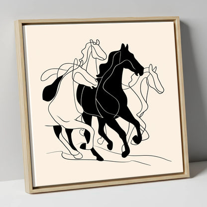 Synchronised Strides wild horses canvas wall art in natural frame