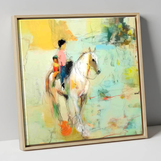 The Shared Ride horse & rider canvas wall art in natural frame