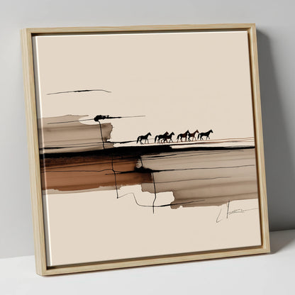 The Distant Herd horse landscape canvas wall art in natural frame
