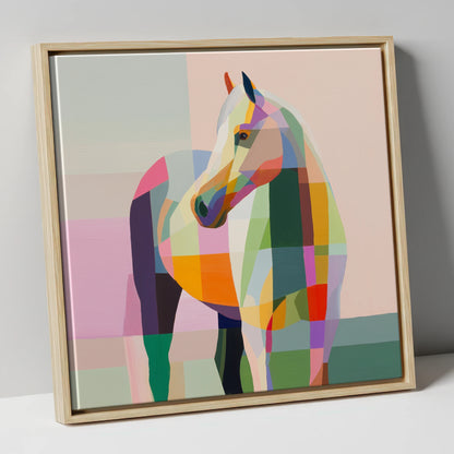 Vivid Equine Mosaic horse breed canvas wall art in natural frame