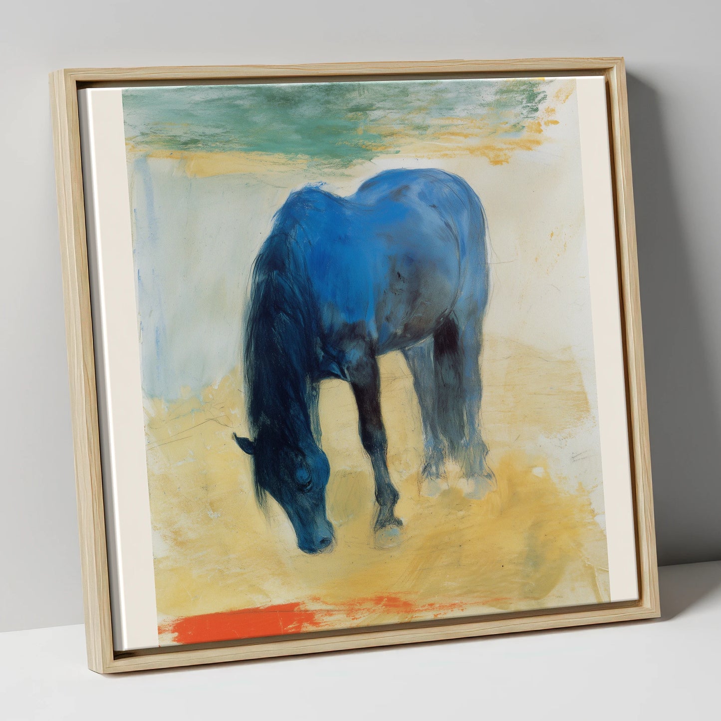 The Cerulean Grazer horse breed canvas wall art in natural frame