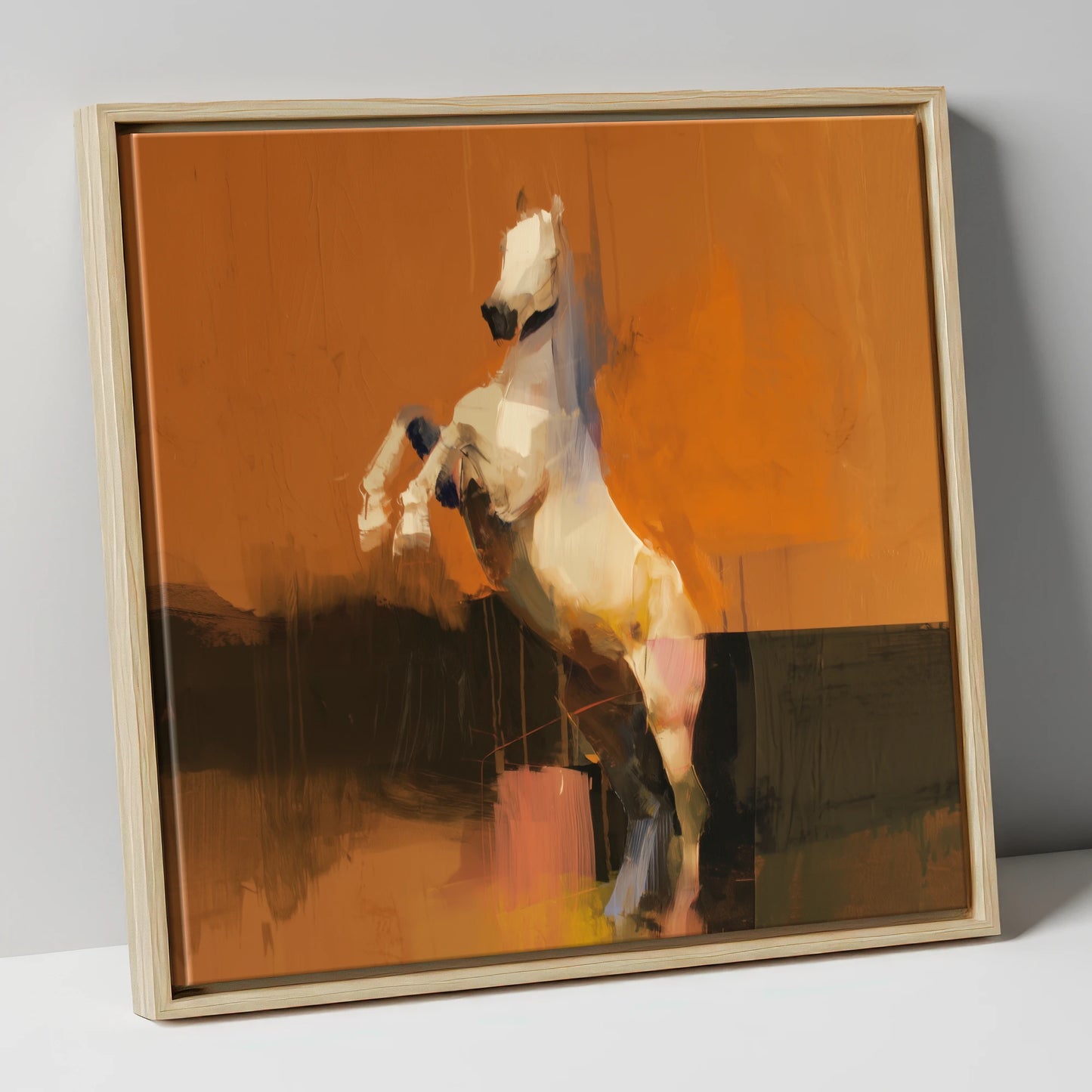 Rise in Ochre horse portrait canvas wall art in natural frame