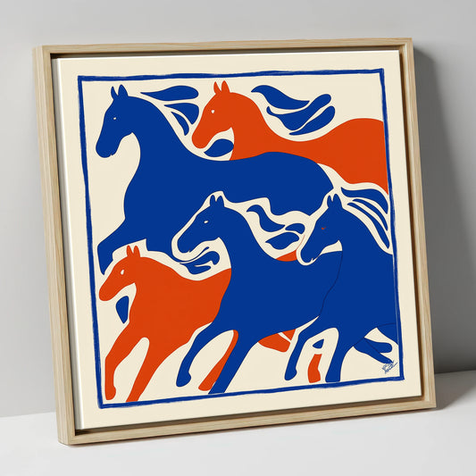 The Cobalt Herd wild horses canvas wall art in natural frame