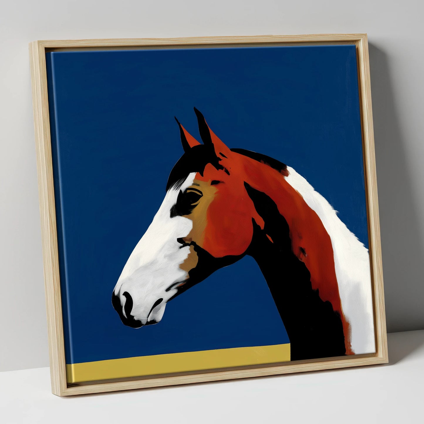 Vivid Profile in Azure horse portrait canvas wall art in natural frame