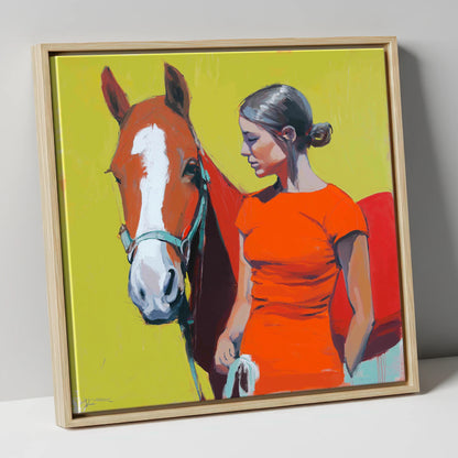 Radiant Bond horse & rider canvas wall art in natural frame