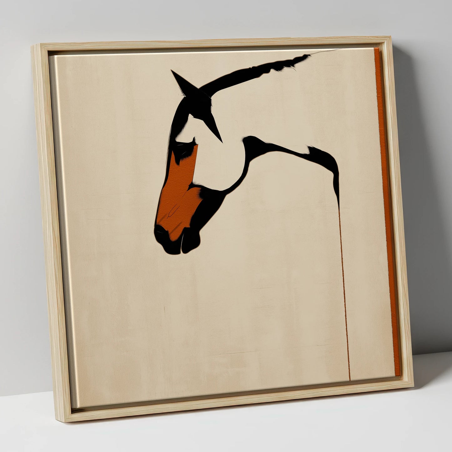 Minimalist Equine Profile horse breed canvas wall art in natural frame