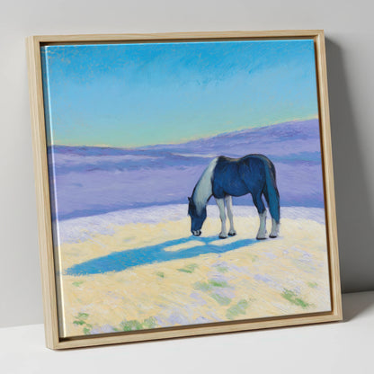 Indigo Shadow Grazing working horse canvas wall art in natural frame