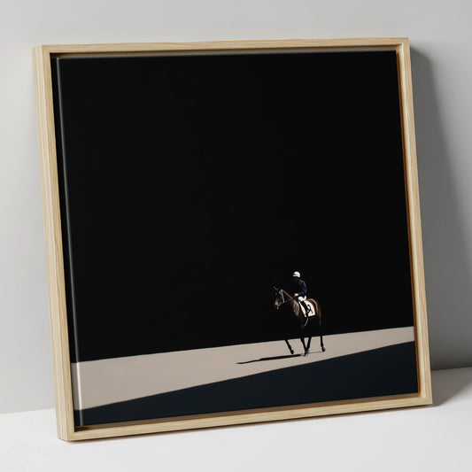 Out of the Shadows racing horse canvas wall art in natural frame