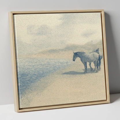 Coastal Companions horse landscape canvas wall art in natural frame