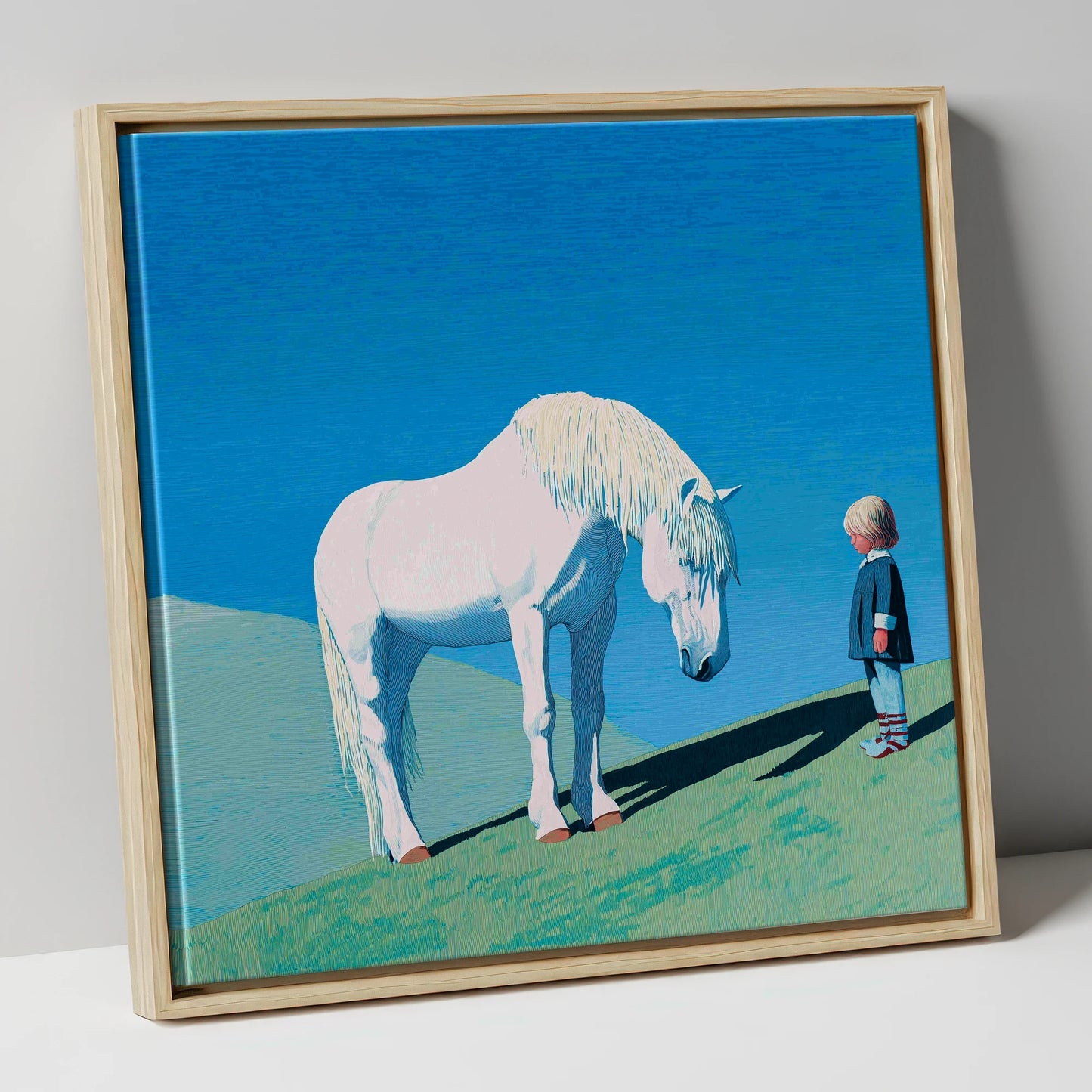 The Gentle Meeting horse & rider canvas wall art in natural frame