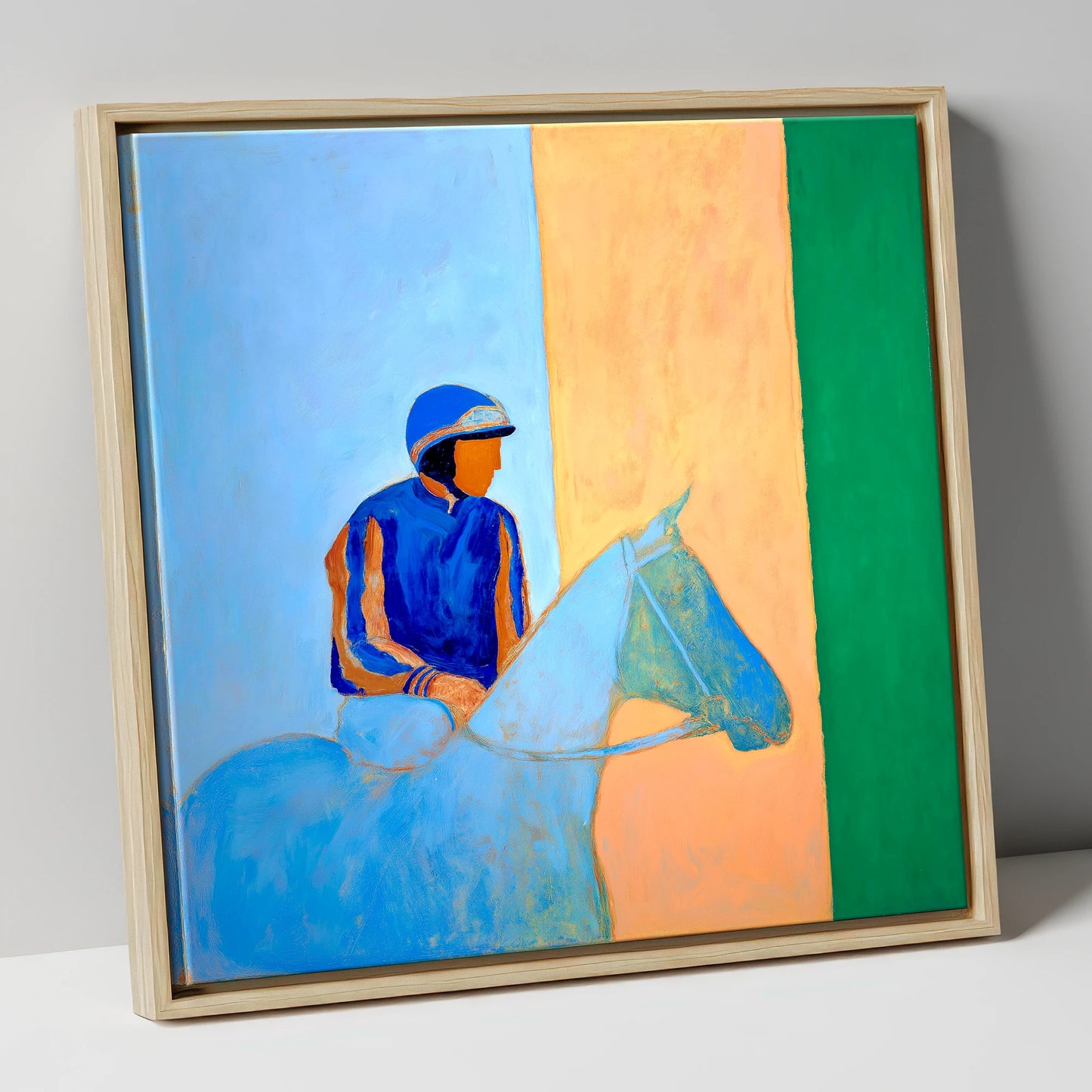 Paddock Serenity racing horse canvas wall art in natural frame