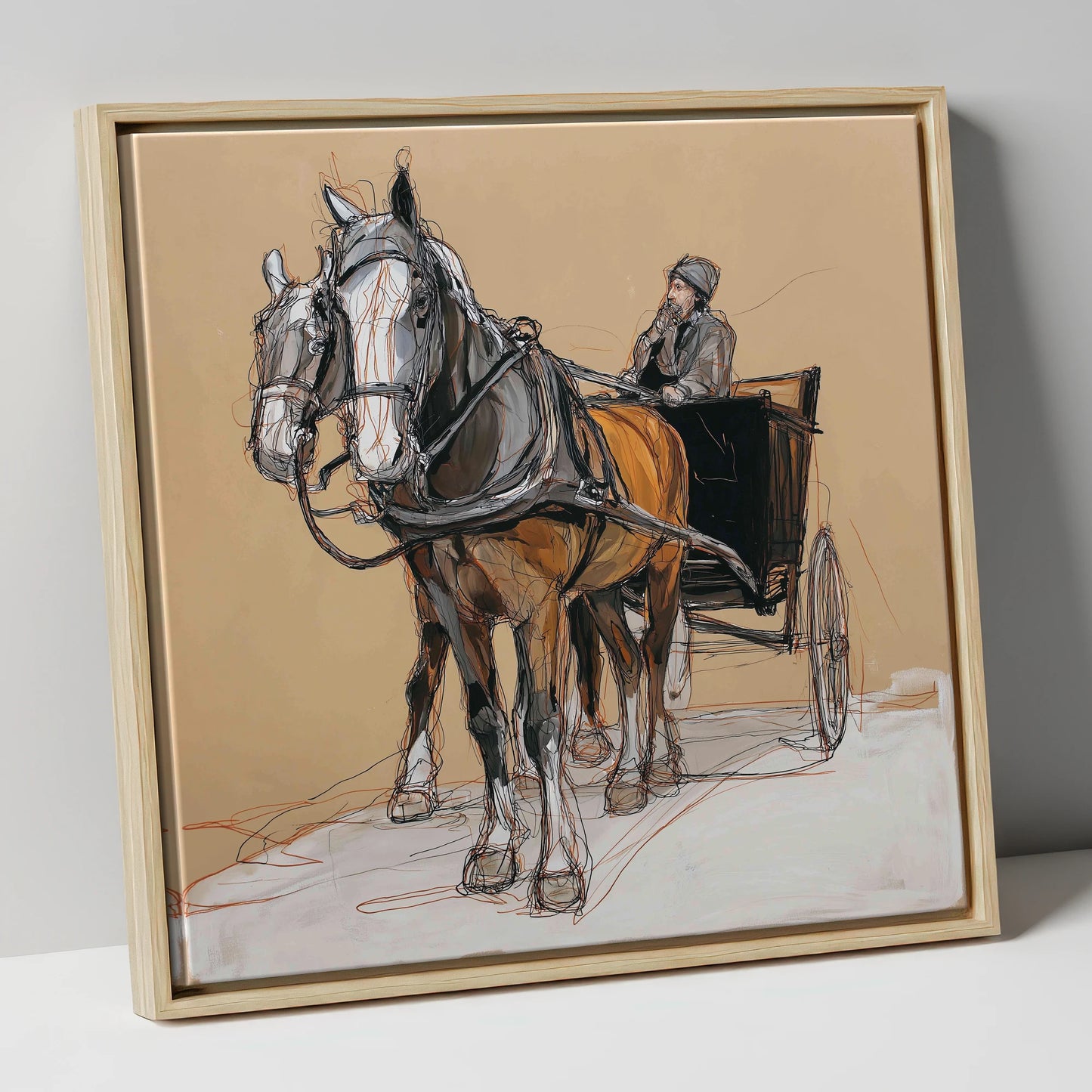 The Coachman's Team working horse canvas wall art in natural frame