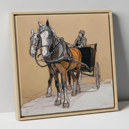 The Coachman's Team working horse canvas wall art in natural frame